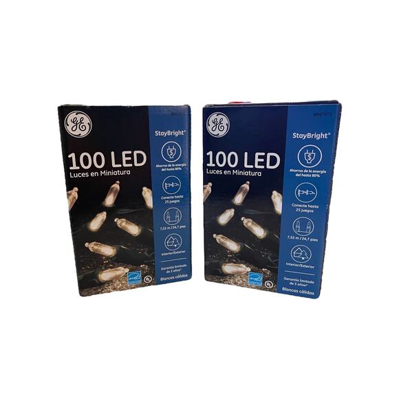 (2) GE StayBright 100 Count 24' Warm White Miniature LED Indoor Outdoor NEW! - Picture 1 of 2